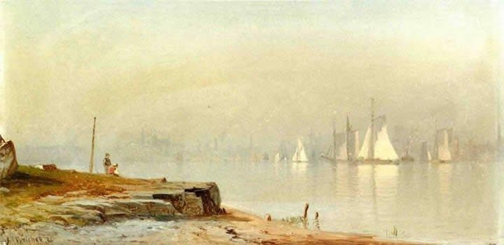 Alfred Thompson Bricher Harbor Scene and White Sails